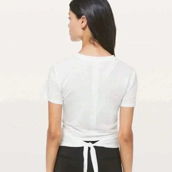 LULULEMON NWT Time to Restore Short Sleeve Cropped Crop Top White Wrap Tie 6 - Picture 4 of 10